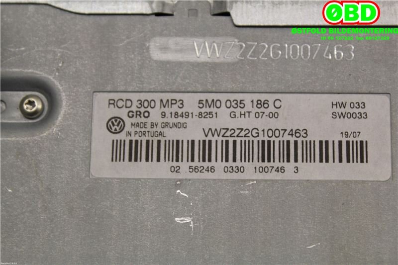 Bilstereo til VW Golf, Plus/Cross 2005-2009 (Fase 1) (VOLKSWAGEN||5M0035186C)
