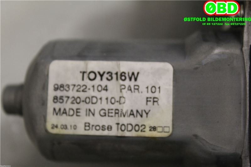 Ruteheis venstre foran til Toyota Yaris 2009-2011 (Type II, Fase 2) (TOYOTA|698200D041|)