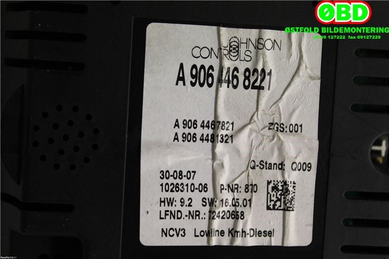 Instrumentpanel til Mercedes Sprinter 2006-2013 (Fase 1) (906) (906) (MERCEDES|A 906 446 82 21|A 906 900 52 00|9064468221)