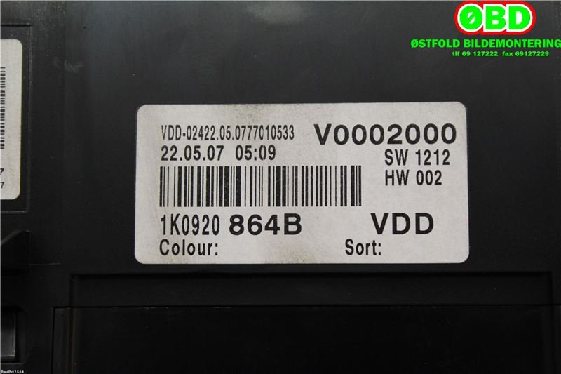 Instrumentpanel til VW Golf, Plus/Cross 2005-2009 (Fase 1)  (VOLKSWAGEN|1K0 920 864 BX||1K0920864B)