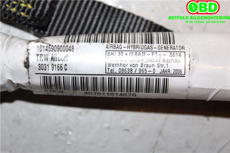 Airbag gardin høyre til BMW 7-Serie 2000-2008 (E65/E66/E67/E88) (E65/E66/E67/E88) (BMW|72 12 9 143 352|)