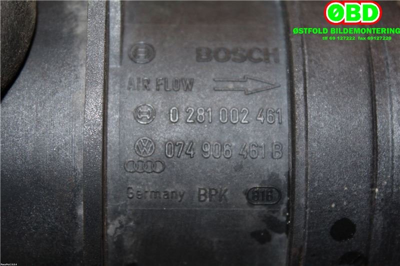 Luftmengde/luftmassemåler til Audi A6 2005-2008 (Type III, Fase 1) (C6) (C6) (AUDI|074 906 461 B|0281002461|074906461B)