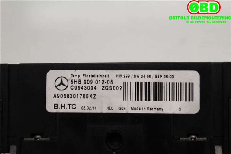 Varmeapparat betjening til Mercedes Sprinter 2006-2013 (Fase 1) (906) (906) (MERCEDES|A 906 830 17 85|A 906 906 30 00|9068301785)