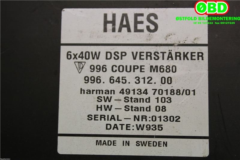 Bilstereo forsterker til Porsche 911 1998-2005 (996) (996) (|99664531200)