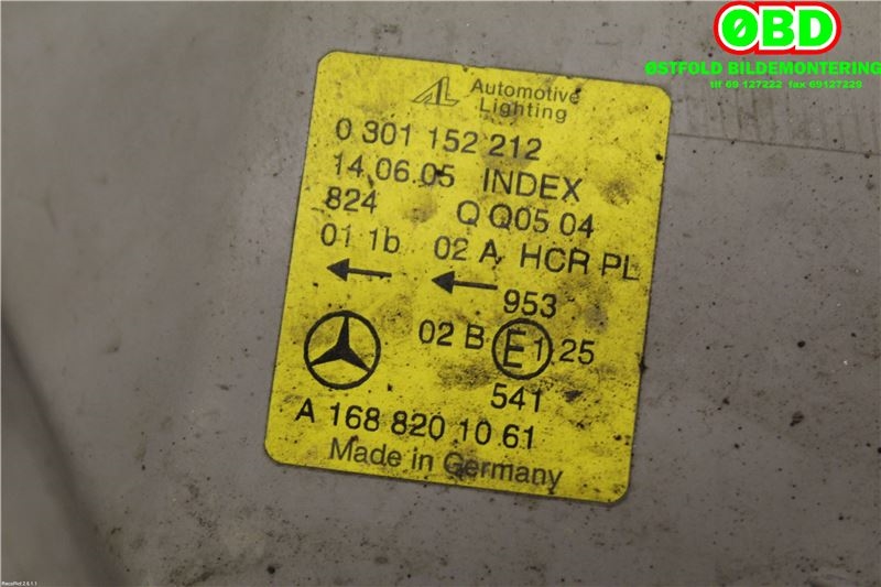 Frontlykt høyre halogen til Mercedes A-Klasse 1998-2004 (W168) (W168) (MERCEDES|A 168 820 10 61||1688201061)