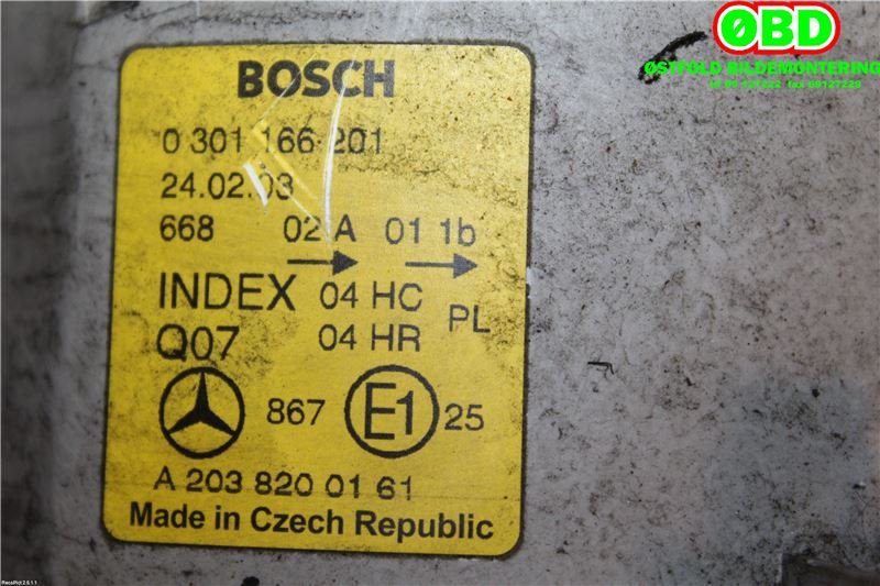 Frontlykt venstre halogen til Mercedes C-Klasse 2000-2004 (Fase 1) (W203) (W203) (MERCEDES|A 203 820 01 61||2038200161)