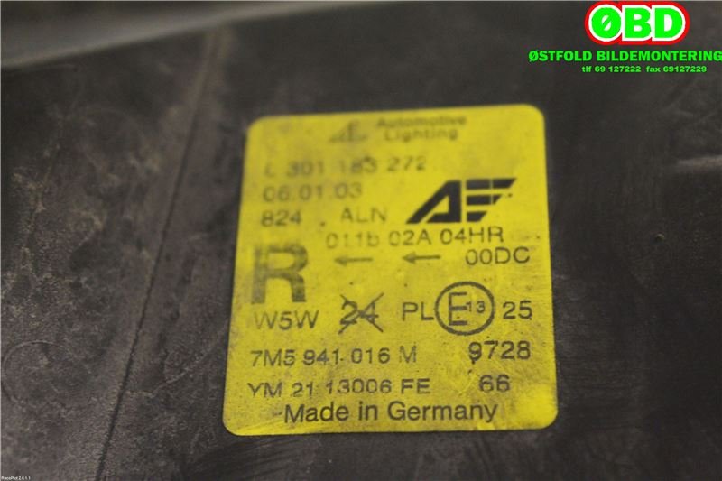 Frontlykt høyre xenon til Ford Galaxy 2001-2006 (Type II) (FORD|1203001|7M5941016M|YM2113006FE)