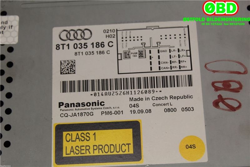 Bilstereo til Audi A4 2007-2014 (Type IV) (B8) (B8) (AUDI||8T1035186C)