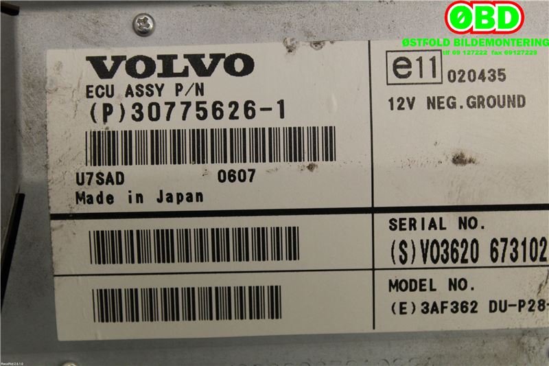 Instrument kjørecomputer til Volvo S60 2005-2010 (Type I, Fase 2)  (VOLVO|30775626||307756261)
