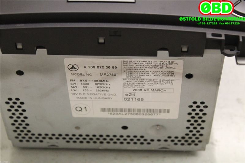 Bilstereo til Mercedes Sprinter 2006-2013 (Fase 1) (906) (906) (MERCEDES|A 169 870 06 89||1698700689)