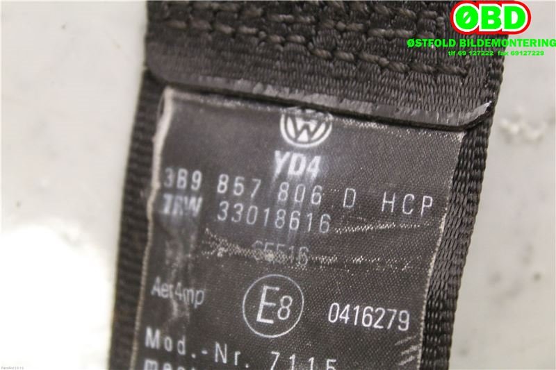 Sikkerhetsbelte bak høyre til VW Passat 2001-2005 (B5,3BG) (B5,3BG) (VOLKSWAGEN PASSAT|3B9 857 806 D||3B9857806D)