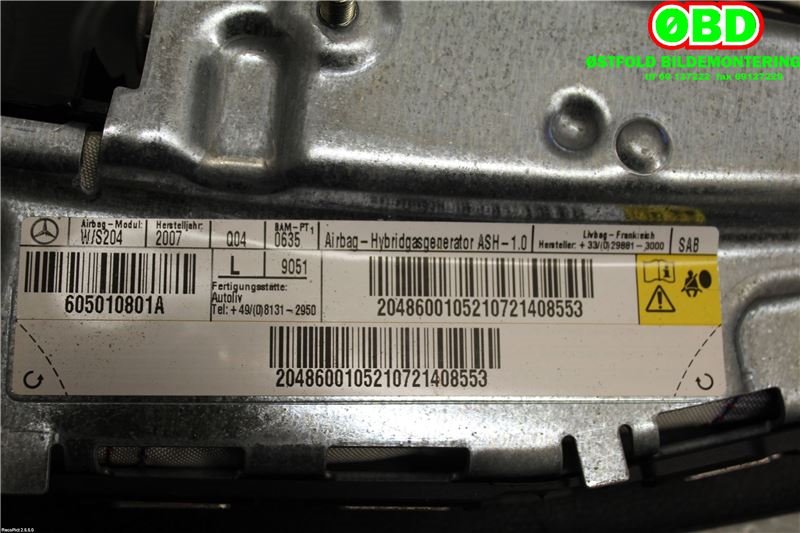 Airbag sidepute venstre til Mercedes C-Klasse 2007-2011 (Fase 1) (W204) (W204) (MERCEDES|A 204 860 01 05||2048600105)