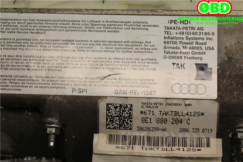 Airbag passasjer til Audi A4 2004-2008 (Type III) (B7) (B7) (AUDI|8E1880204D|8E1880204F|8E1880204C)