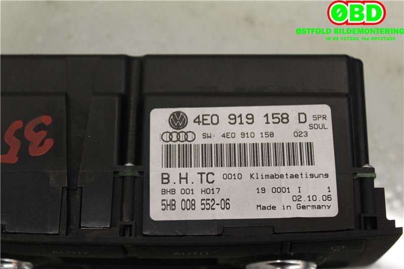 Varmeapparat betjening til Audi A8 2003-2010 (Type II) (AUDI|4E0 919 158 D||4E0919158D)