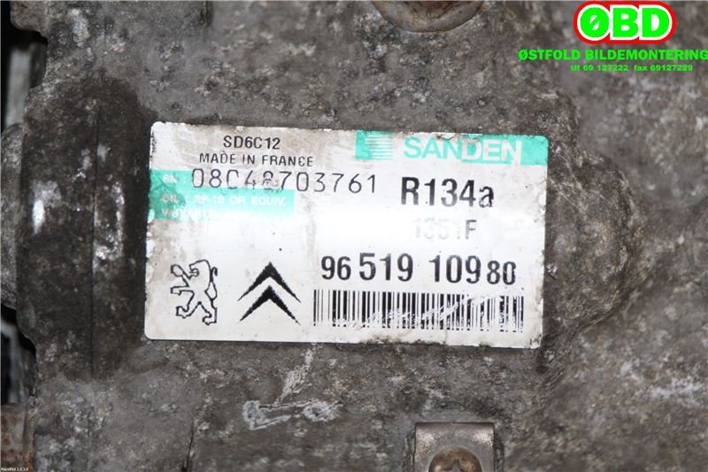 Aircondition kompressor til Citroën C4 2004-2011 (Type I)  (1.6 HDI 9HZ|648709|1671553680|9651910980)