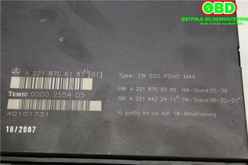 Styreenhet sete til Mercedes S-Klasse 2005-2013 (W221) (W221) (MERCEDES|A 221 870 61 87||2218706187)
