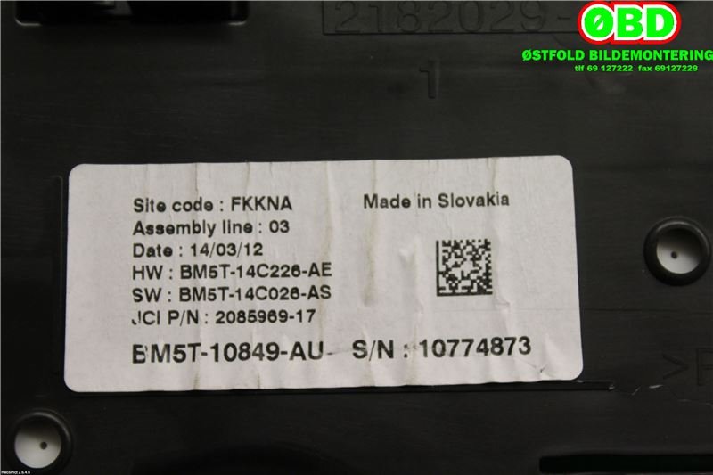 Instrumentpanel til Ford Focus 2011-2014 (Type III, Fase 1)  (FORD|5580299||BM5T10849AU)