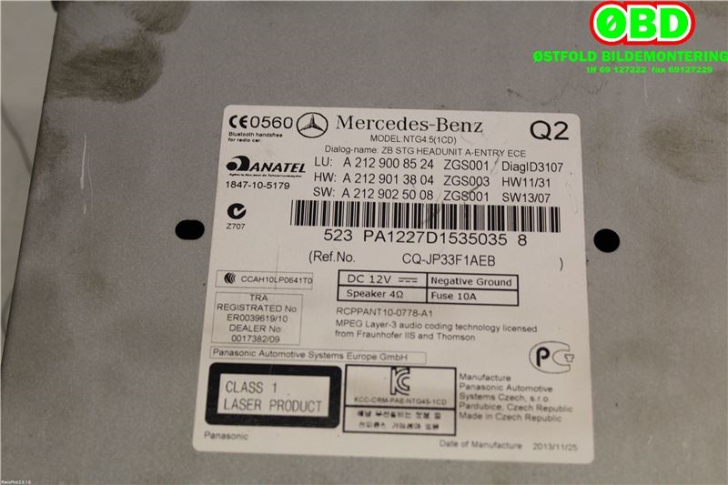 Bilstereo til Mercedes E-Klasse 2013-2016 (Fase 2) (W212) (W212) (MERCEDES|A 212 900 85 24|A 212 900 83 28|2129008524)