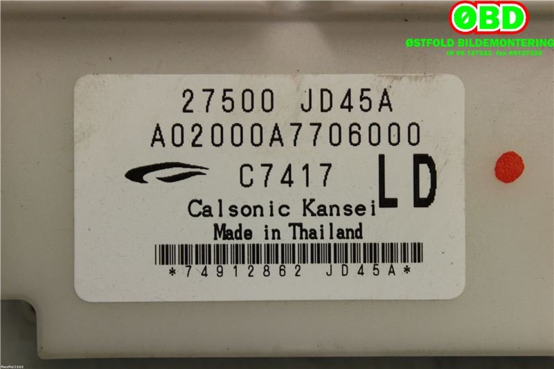Varmeapparat betjening til Nissan Qashqai 2007-2010 (Type I, Fase 1)  (NISSAN|27500JD45A|)