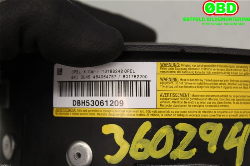 Airbag rattpute til Opel Meriva A 2003-2010 (OPEL|13188242|199278|)