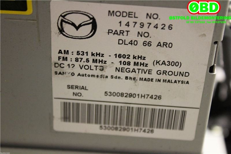 Bilstereo til Mazda 2 2011-2014 (Type II, Fase 2) (MAZDA|DL4066AR0|)