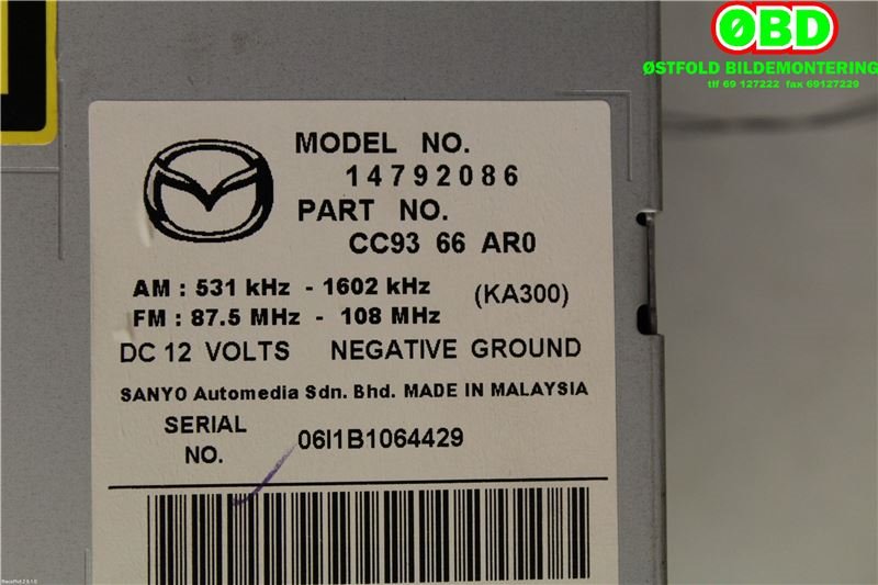 Bilstereo til Mazda 5 2005-2010 (Type I)  (MAZDA|CC9366AR0|)