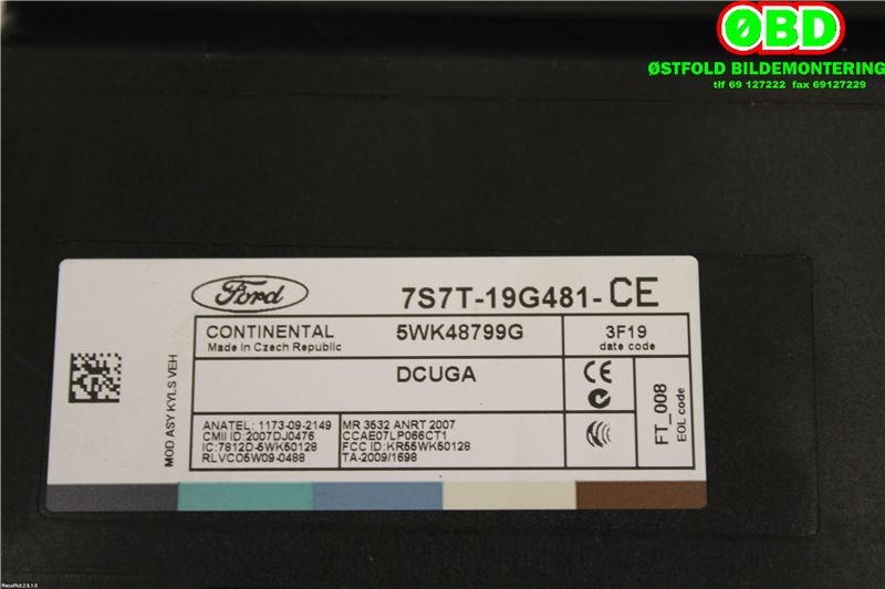 Styreenhet sentrallås til Ford Mondeo 2011-2014 (Type IV, Fase 2)  (FORD|1796482|5WK48799G|7S7T19G481CE)