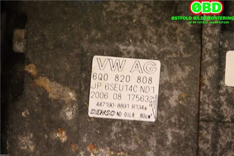 Aircondition kompressor til VW Polo 2005-2009 (Type IV, Fase 2)  (VOLKSWAGEN|6Q0 820 808 F||6Q0820808)