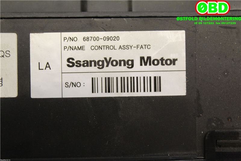 Varmeapparat betjening til SsangYong Kyron 2006-2008 (SSANGYONG|6870009020|)