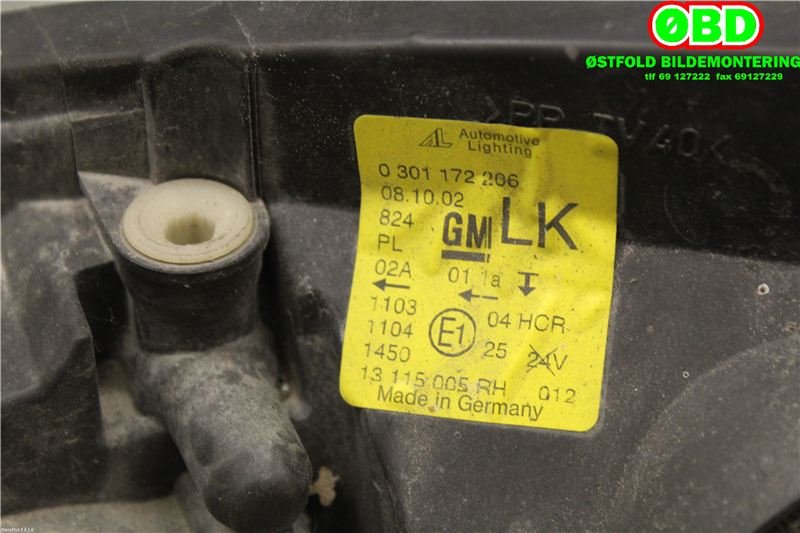 Frontlykt høyre halogen til Opel Combo C 2002-2011  (OPEL|93173252|1216138|)