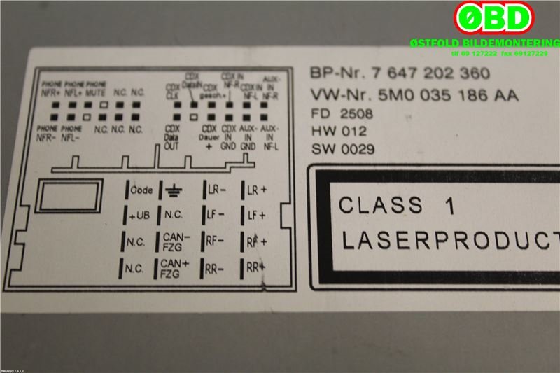 Bilstereo navigasjon til VW Tiguan 2007-2011 (Type I, Fase 1)  (VOLKSWAGEN||5M0035186AA)