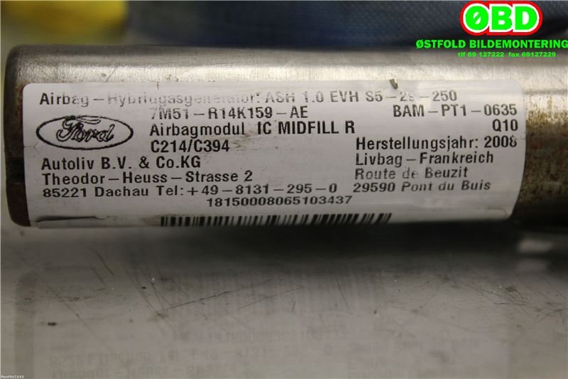 Airbag gardin høyre til Ford Kuga 2008-2012 (Type I) (FORD|1557364||7M51R14K159AE)