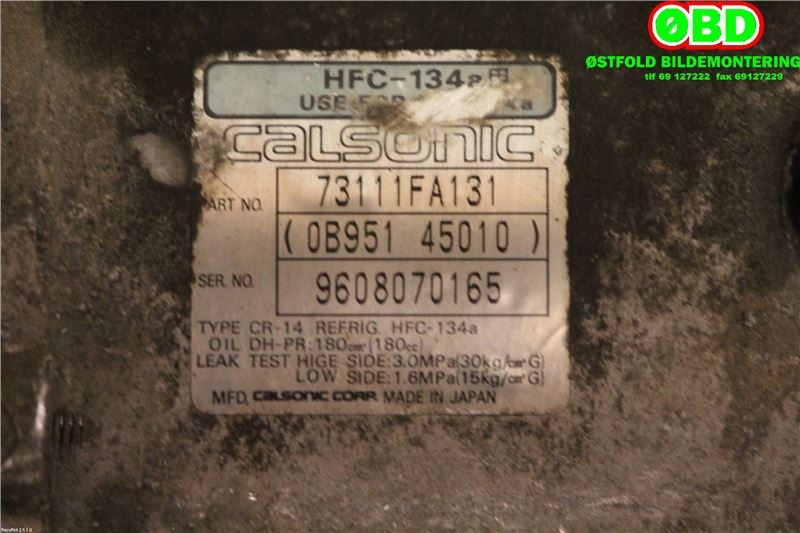 Aircondition kompressor til Subaru Impreza 1995-2000 (Type I, Fase 2)  (SUBARU||73111FA131)