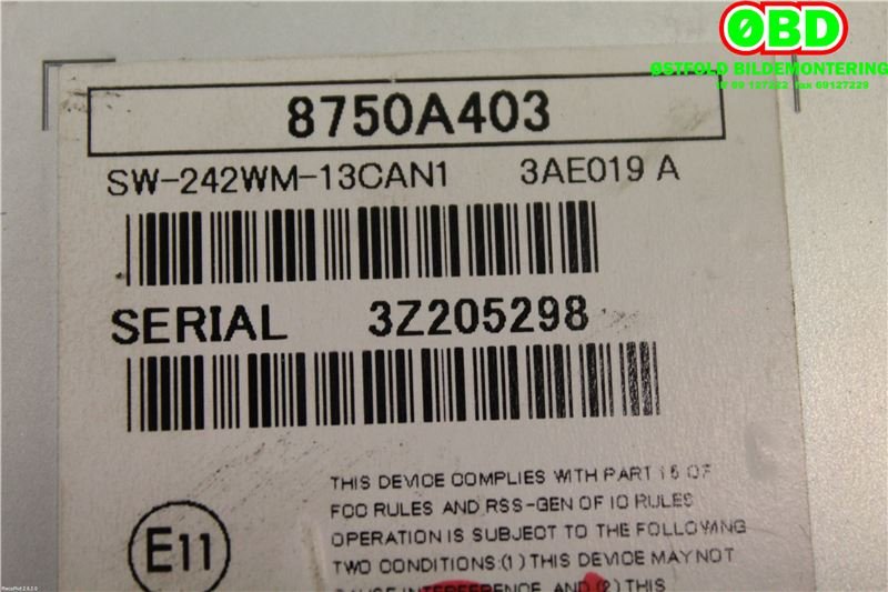 Styreenhet DAB til Mitsubishi Outlander 2012-2015 (Type III, Fase 1)  (MITSUBISHI|8750A403|)