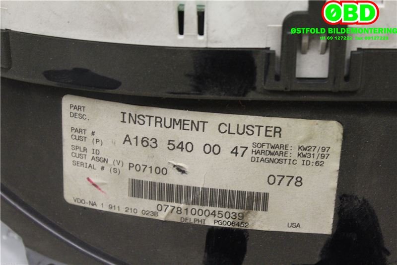 Instrumentpanel til Mercedes ML 1997-2005 (W163) (W163) (A 163 540 00 47|A 163 540 92 11|1635400047)