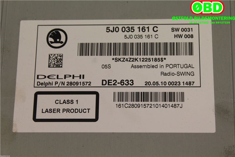 Bilstereo til Škoda Fabia 2010-2014 (Type II, Fase 2)  (SKODA|5J0 035 161 C|5J0 035 161 D|5J0035161C)