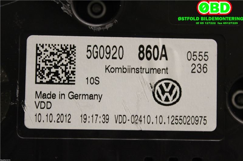 Instrumentpanel til VW Golf VII 2012-2017 (Fase 1)  (VOLKSWAGEN|5G0 920 860 A|5G0 920 870 A|5G0920860A)