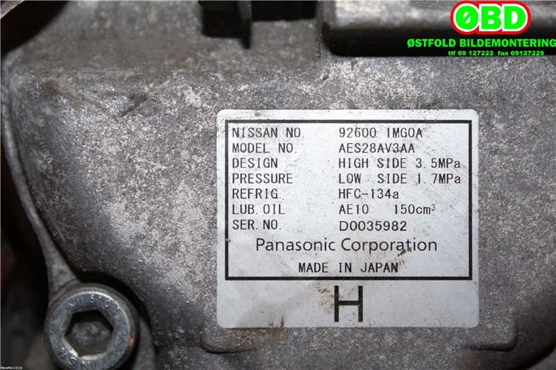 Aircondition kompressor til Nissan Leaf 2011-2017 (Type I) (NISSAN|926001MG0A|926001MG0B)