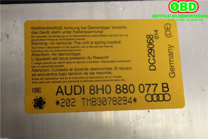 Airbag diverse til Audi A4 2001-2004 (Type II) (B6) (B6) (AUDI|8H0 880 077 E||8H0880077B)