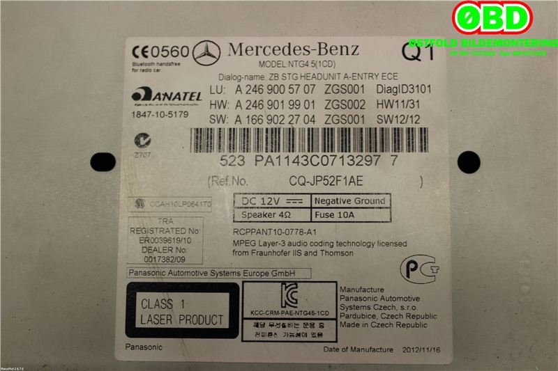 Bilstereo til Mercedes B-Klasse 2011-2018 (W246) (W246) (MERCEDES|A 246 900 57 07|A 246 900 31 08|2469005707)