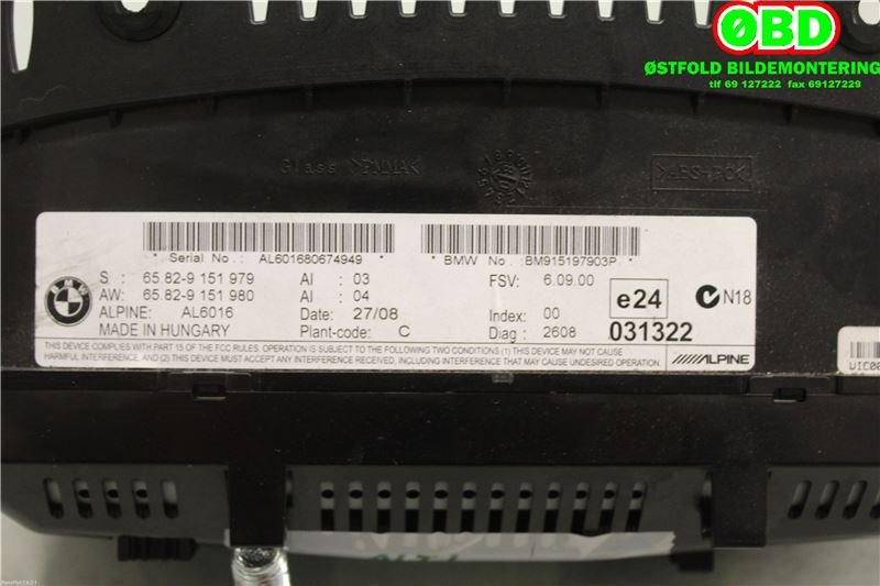 Instrument kjørecomputer til BMW 3-Serie 2005-2011 (E90/E91/E92/E93) (E90/E91/E92/E93) (BMW|65829224349|)