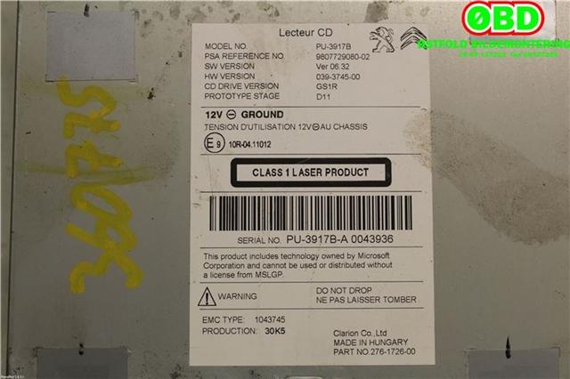Bilstereo til Peugeot 508 2014-2018 (Type I, Fase 2)  (PEUGEOT 508|1612522880||9807729080)