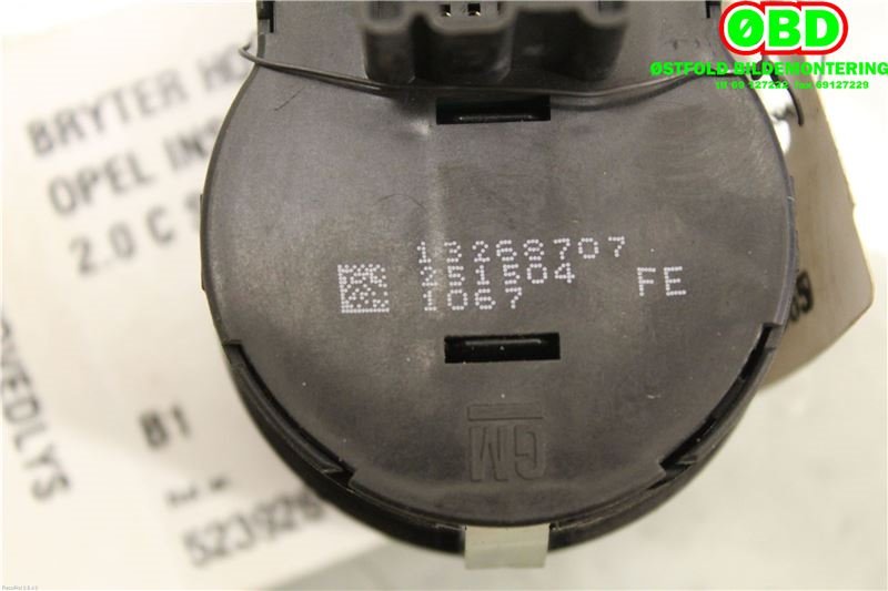 Bryter lys til Opel Insignia A 2009-2014  (OPEL|22901659|12 41 484|)