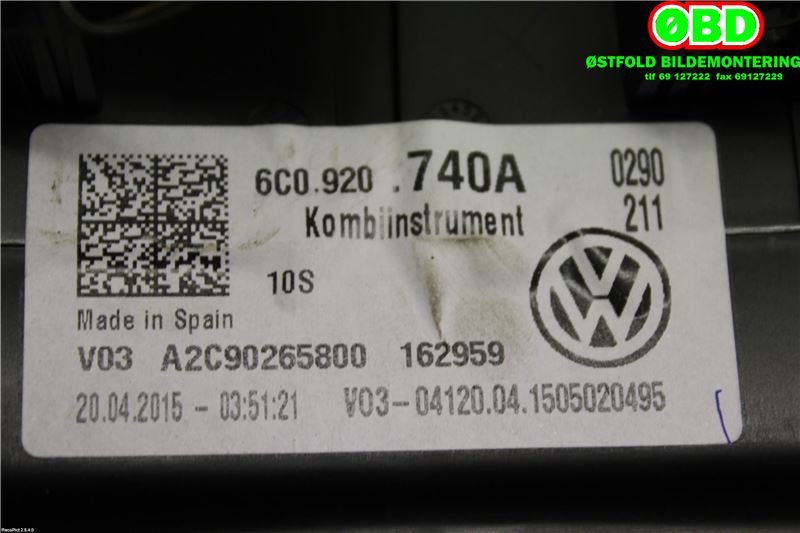 Instrumentpanel til VW Polo 2014-2017 (Type V, Fase 2)  (VOLKSWAGEN|6C0 920 740 C||6C0920740A)