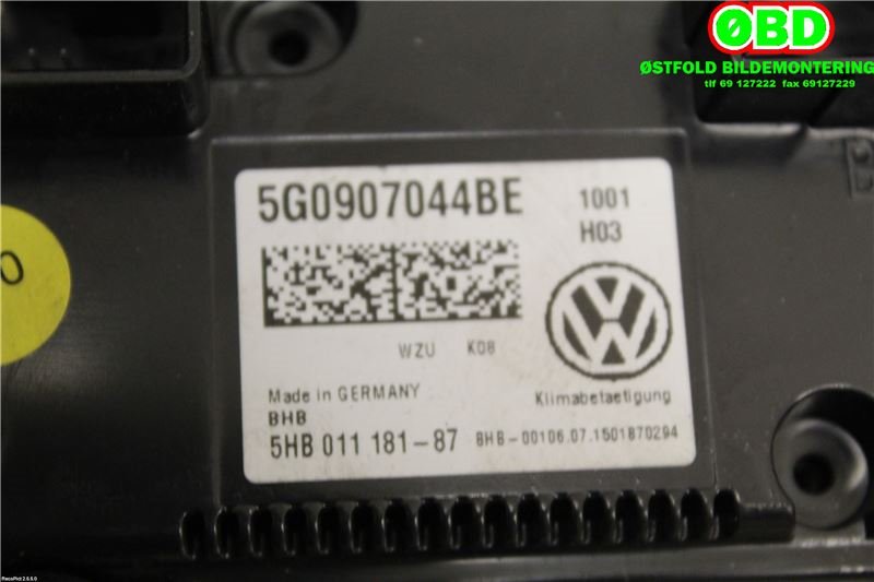 Varmeapparat betjening til VW Golf Sportsvan 2014-2018  (VOLKSWAGEN|5G0 907 044 EC||5G0907044BE)