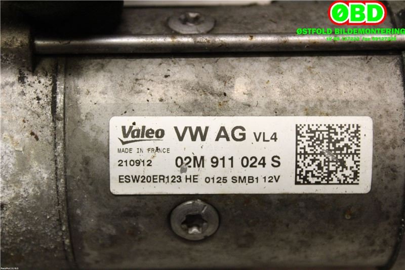 Starter diesel til Audi A3 2012-2016 (Type III, Fase 1)  (AUDI|02M 911 024 S|02M 911 024 B|02M911024S)