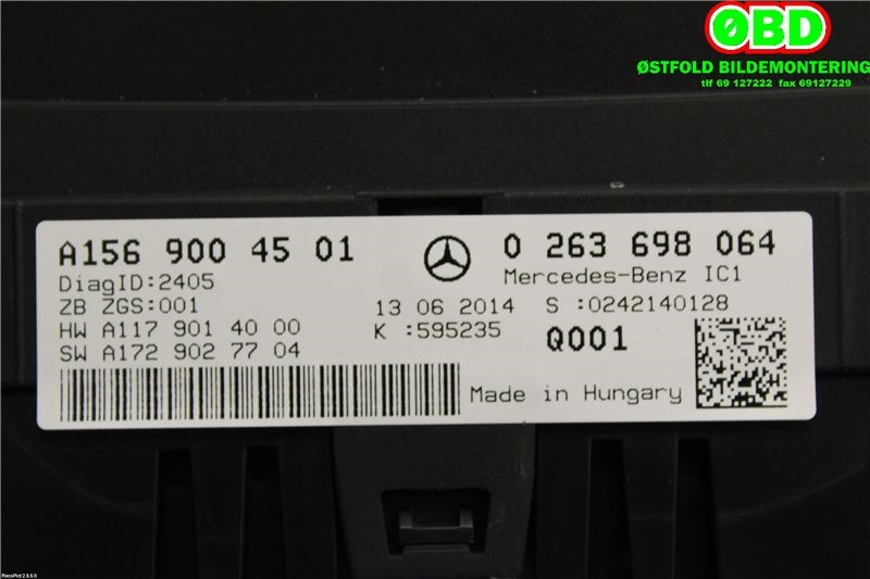 Instrumentpanel til Mercedes GLA 2014-2020 (X156) (X156) (MERCEDES|A 156 900 45 01|A 156 900 98 02|1569004501)