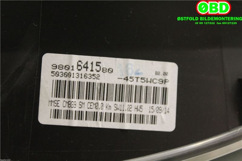 Instrumentpanel til Citroën Berlingo 2015-2019 (Type II, Fase 2)  (CITROEN|9801641580|)
