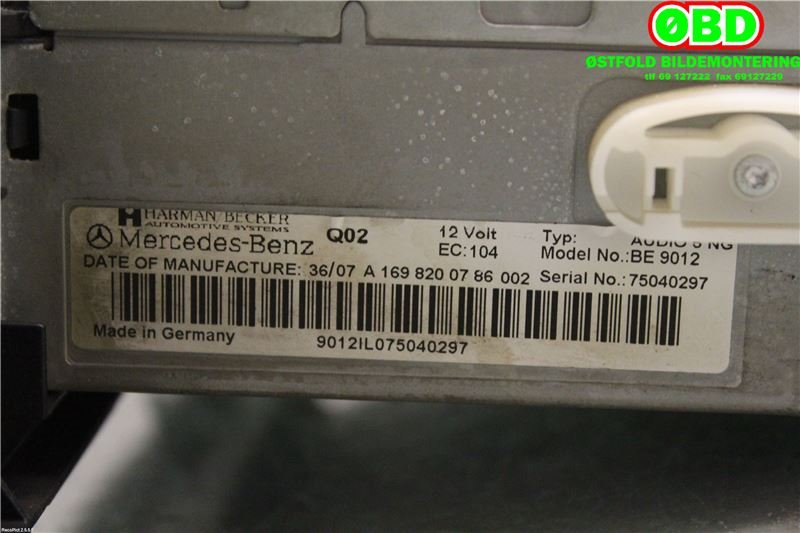 Bilstereo til Mercedes A-Klasse 2005-2012 (W169) (W169) (MERCEDES|A 169 820 07 86|A 169 820 08 86|1698200786)