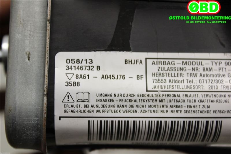Airbag kne til Ford Fiesta 2013-2017 (Type VI, Fase 2)  (FORD|2006965||8A61A045J76BF)